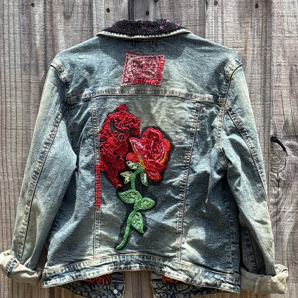 Vintage Antica Sartoria Women’s Denim Jacket Embroidered Unique See Desc!) - Picture 3 of 15
